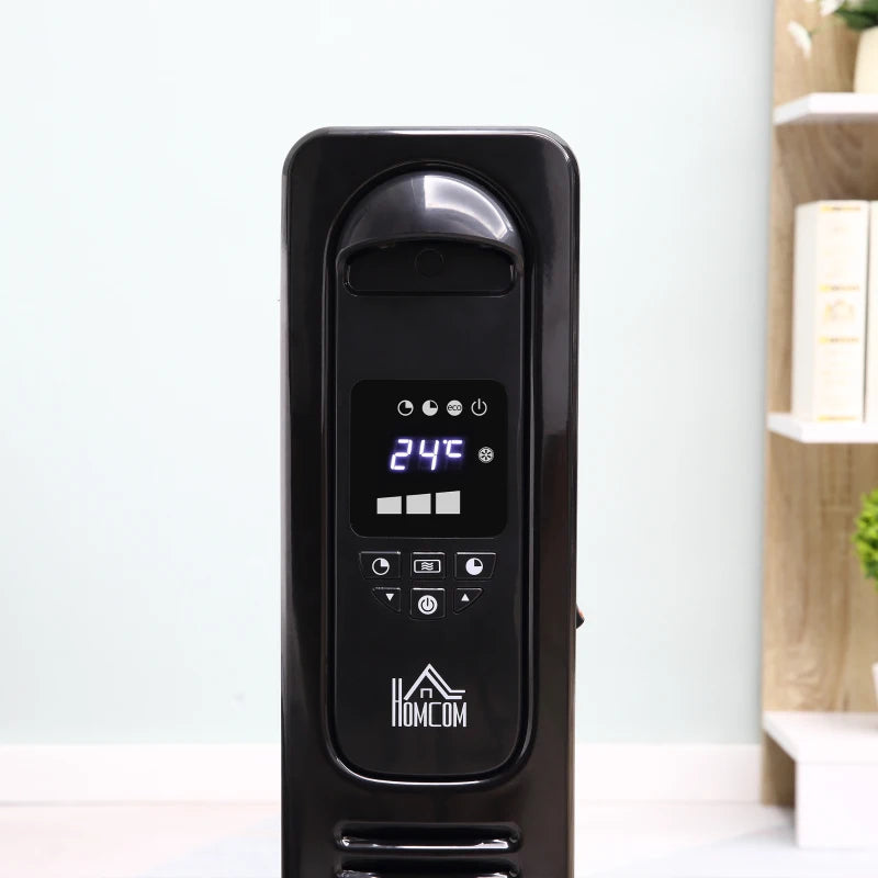 Portable Oil Filled Radiator / Heater with Digital Display, Timer, Adjustable Thermostat, Three Heat settings, Safety Cut Off and Remote