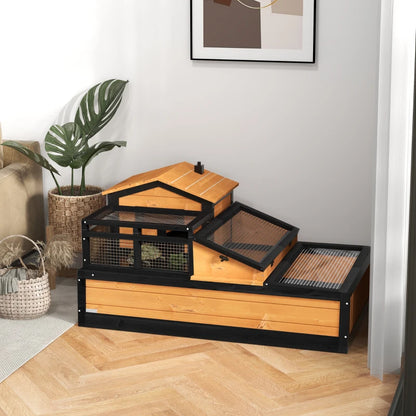 Wooden Tortoise House Style with Balcony, Tray and Roofing - Brown / Black