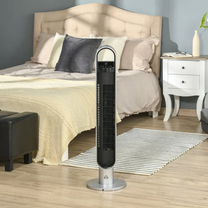 39" Freestanding Oscillating Tower Fan with 3 Speed Modes, 12hr Timer and Remote Control - Silver / Black