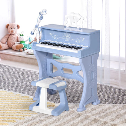 37 Key Kids Piano / Electric Keyboard with Stool and Microphone - Blue