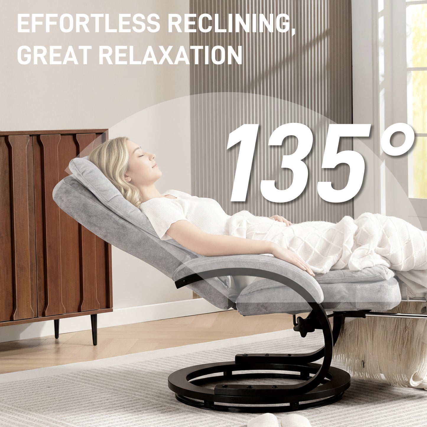 Swivel Recliner Chair with Footrest, Manual Recliner Armchair with Wooden Base
