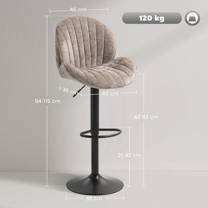 Bar Stools Set of 2, Swivel Barstools with Back, Adjustable Height and Footrest for Kitchen Island, Dining Room, Brown