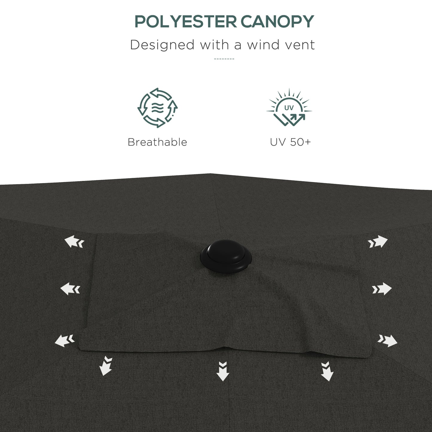 2 x 3(m) Garden Parasol Umbrella, Rectangular Outdoor Market Umbrella Sun Shade with Crank & Push Button Tilt, 6 Ribs