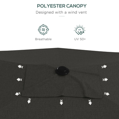 2 x 3(m) Garden Parasol Umbrella, Rectangular Outdoor Market Umbrella Sun Shade with Crank & Push Button Tilt, 6 Ribs