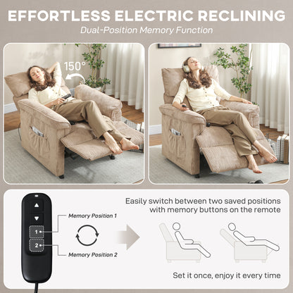 Corduroy Electric Massage Recliner - Brown