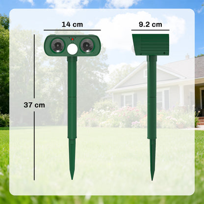 Ultrasonic Cat Repellent, PIR Motion Sensor 110°, LED Flash, Solar Cat Deterrents for Gardens UK