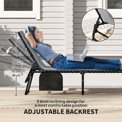 Set of Two Reclining Sun Loungers - Charcoal Grey