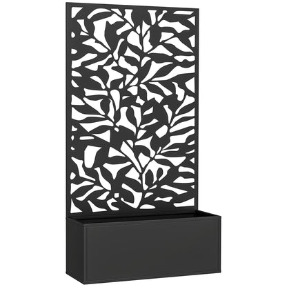 Metal Garden Bed with Trellis, Wall Mounted or Freestanding Raised Planter with Privacy Panel, Black