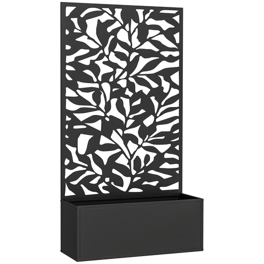 Metal Garden Bed with Trellis, Wall Mounted or Freestanding Raised Planter with Privacy Panel, Black