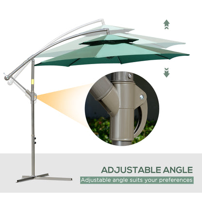 2.7m Banana Parasol Cantilever Umbrella with Crank Handle, Double Tier Canopy and Cross Base for Outdoor, Hanging Sun Shade