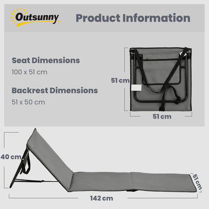 Set of 2 Foldable Garden Beach Chair Mat, Outdoor Sun Lounger Seats with Adjustable Back, Magazine Pocket, Carry Strap