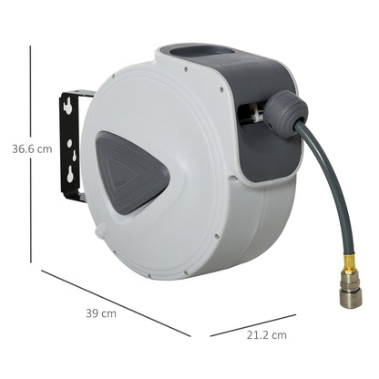 Retractable Air Hose Reel, Wall Mount Auto Rewind Hose- Reel, 15m+ 140cm Diameter 3/ 8" 9.5mm, Connector 1/ 4" BSP, Grey