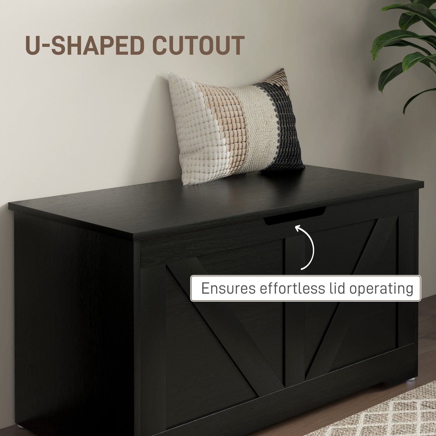 100L Home Storage Box, with Safety Hinge - Black Wood-Effect