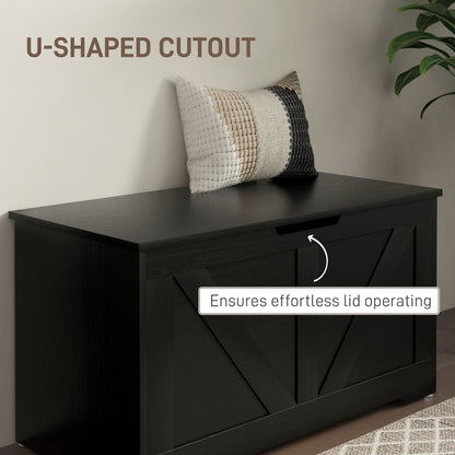 100L Home Storage Box, with Safety Hinge - Black Wood-Effect