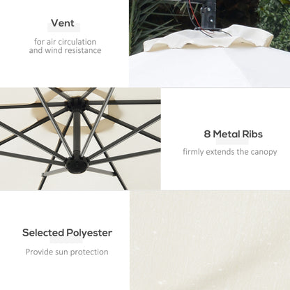 Umbrella Parasol W/Solar Powered LED strips, Φ2.95x2.45H m-Cream