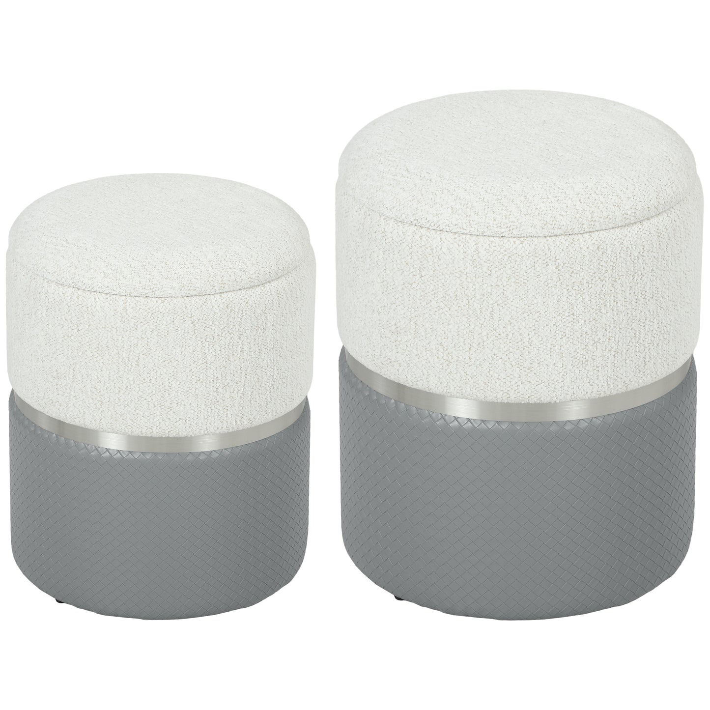 Nesting Round Ottoman with Storage Set of 2 - Cream/Grey