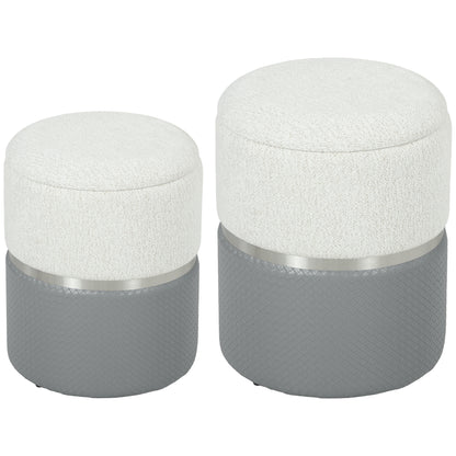 Nesting Round Ottoman with Storage Set of 2 - Cream/Grey