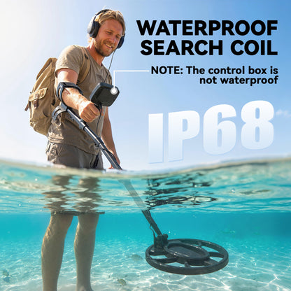 Metal Detector for Adults, IP68 Waterproof Search Coil with LCD Display, 5 Modes Gold Detector with Carry Bag, Shovel