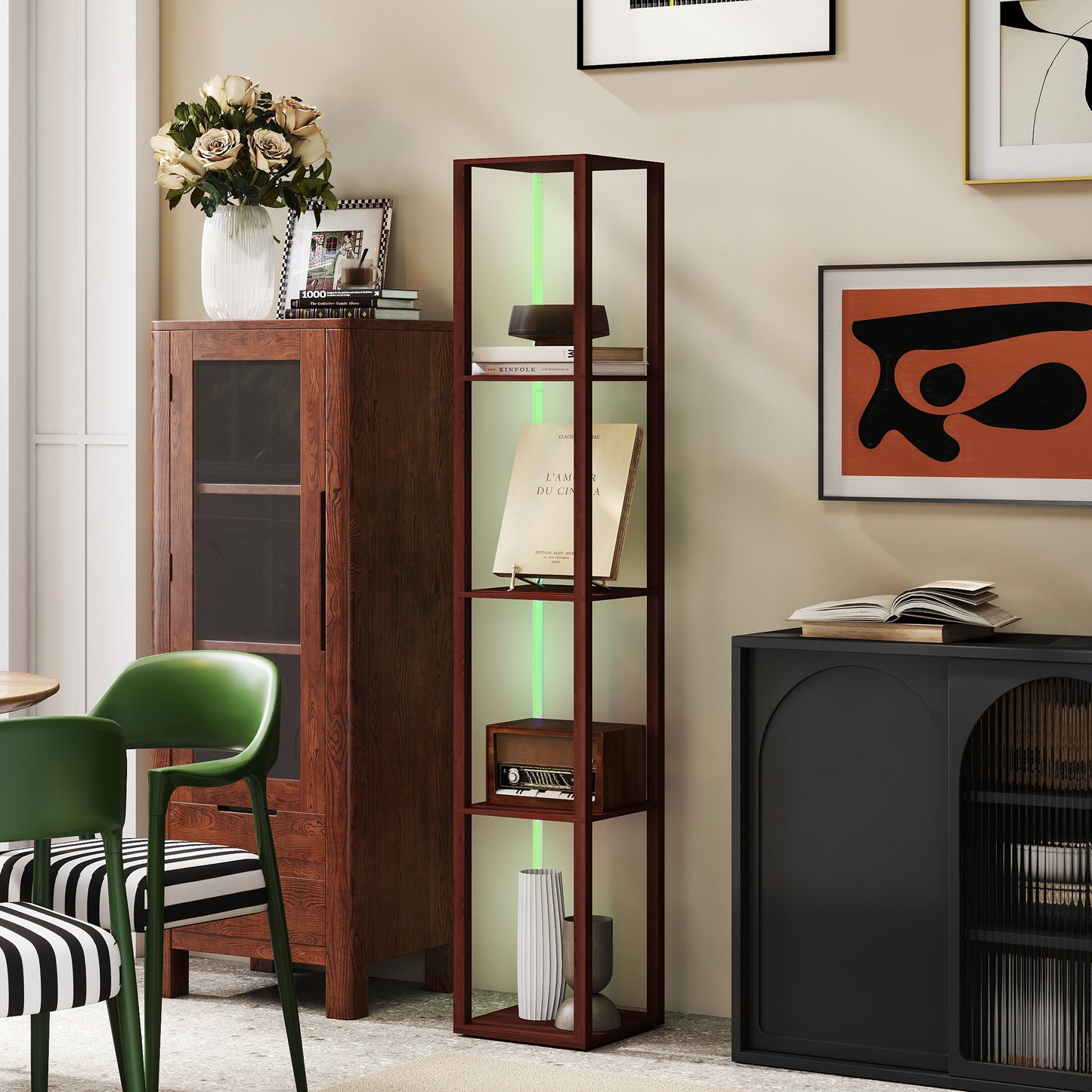 RGB LED Floor Lamp with Shelves, Modern Dimmable Standing Lamp with Remote Control