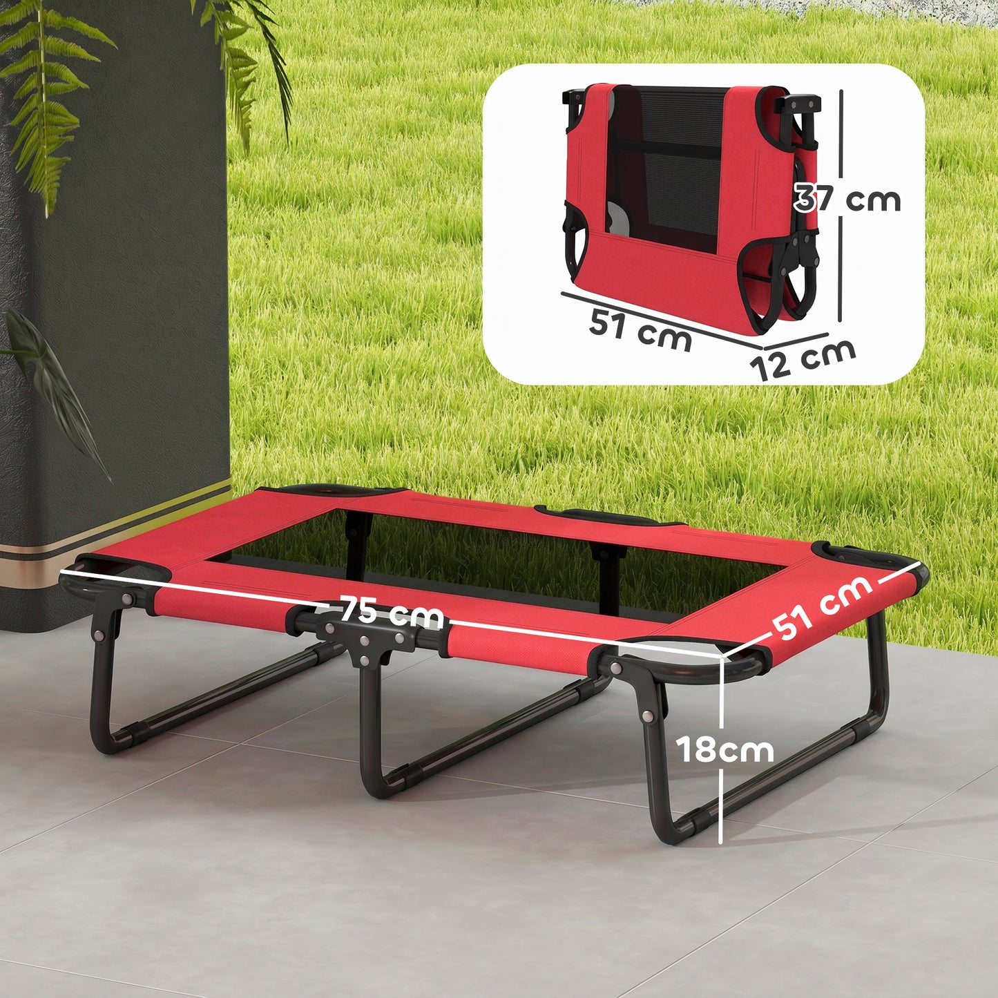 Portable Raised Dog Bed, Elevated Pet Cot with Breathable Mesh for Indoor Outdoor, for Small Medium Dogs, Red