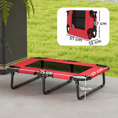 Portable Raised Dog Bed, Elevated Pet Cot with Breathable Mesh for Indoor Outdoor, for Small Medium Dogs, Red