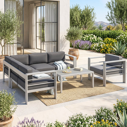 Five-Piece Aluminium Garden Sofa Set, with Glass-Top Table - Grey