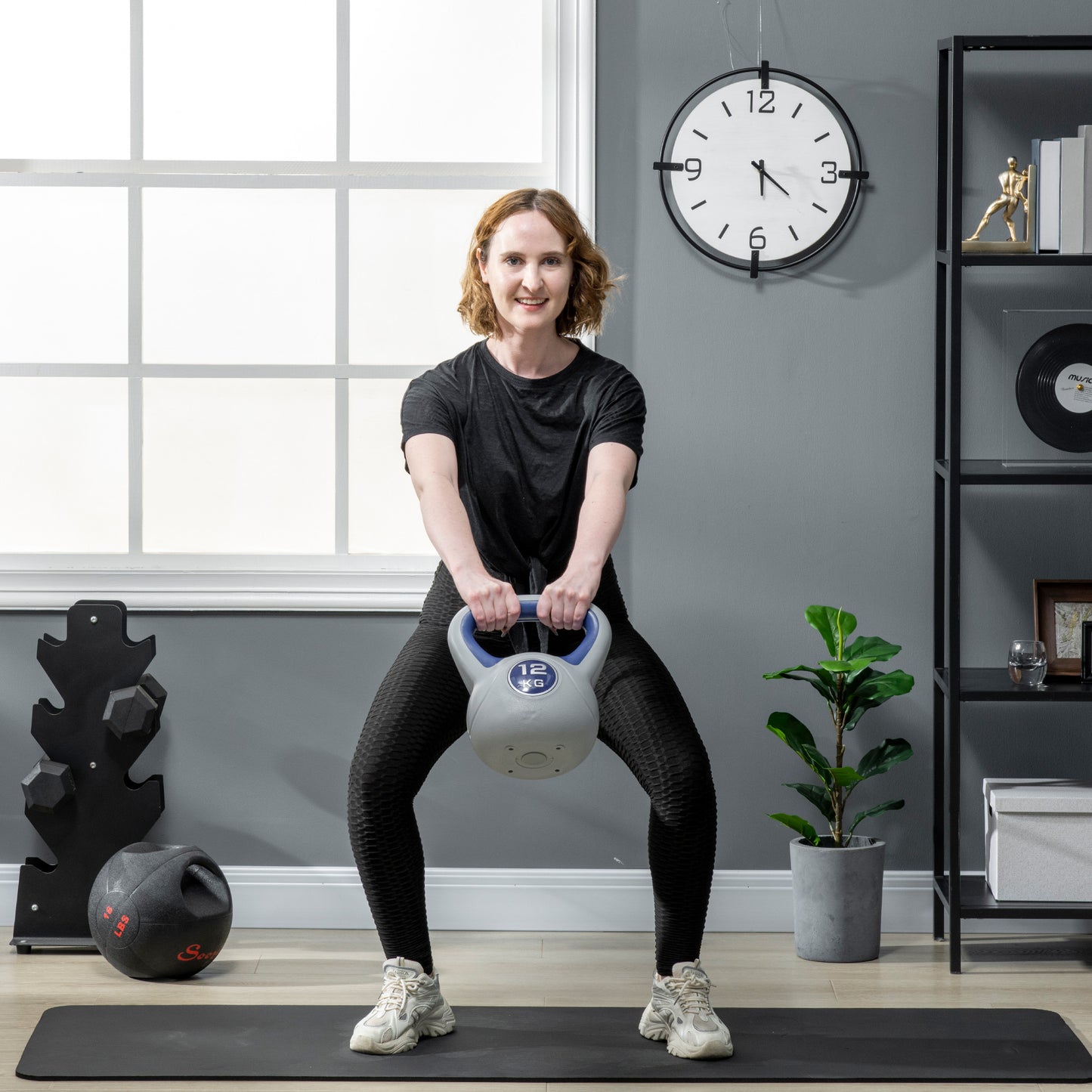 Kettlebell, 12kg Kettle Bells with Handle for Home Gym Weight Lifting and Strength Training, Dark Blue and Grey