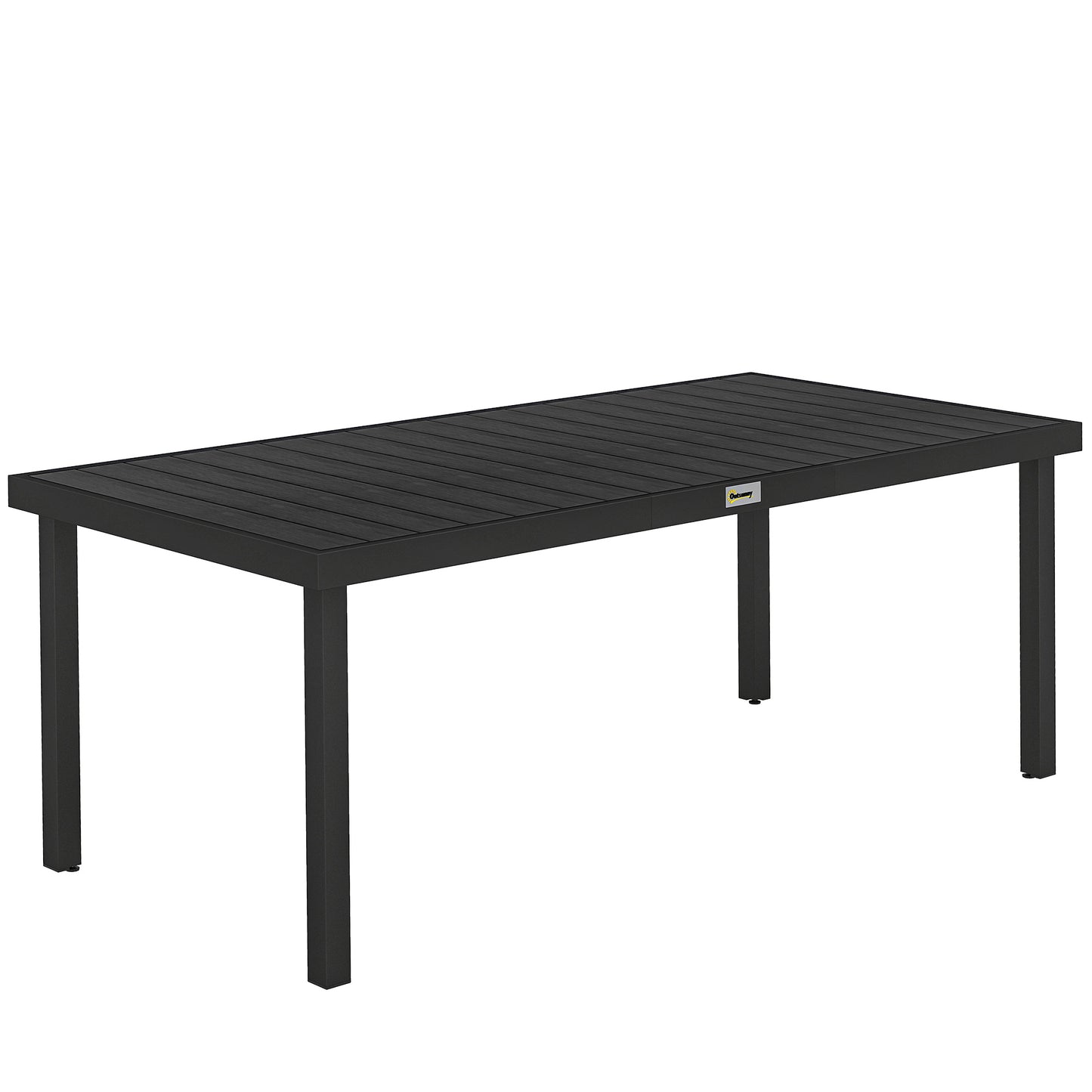 Aluminium Outdoor Garden Dining Table for 8 People, Faux Wood Top, for Garden, Patio, 190 x 90 x 74cm, Black
