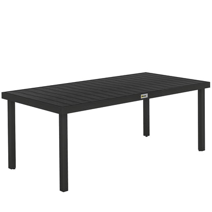 Aluminium Outdoor Garden Dining Table for 8 People, Faux Wood Top, for Garden, Patio, 190 x 90 x 74cm, Black