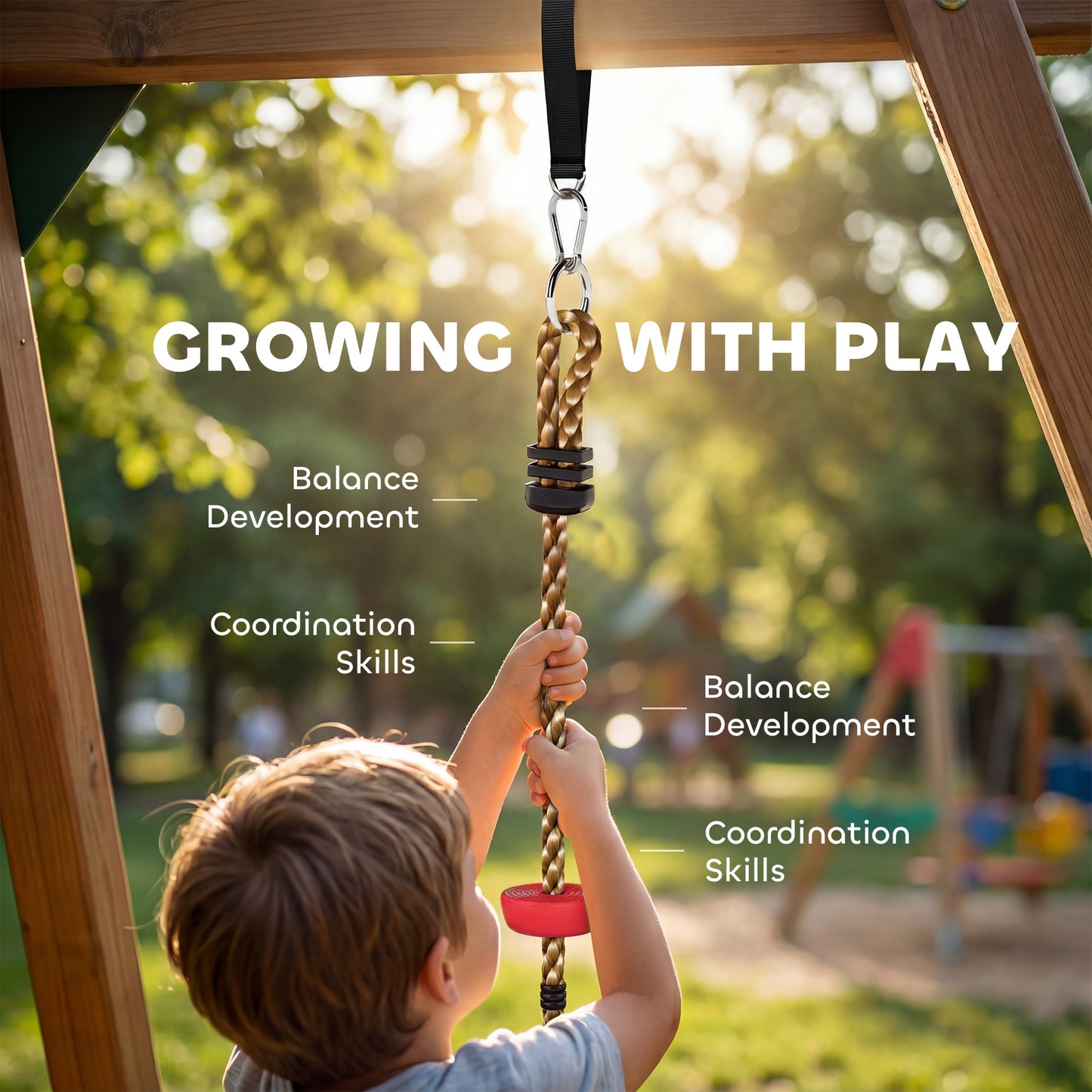 Climbing Rope, Kids Tree Swing Kit with Platforms and Disc Swings Seat, Obstacle Course Kids for Garden, Red