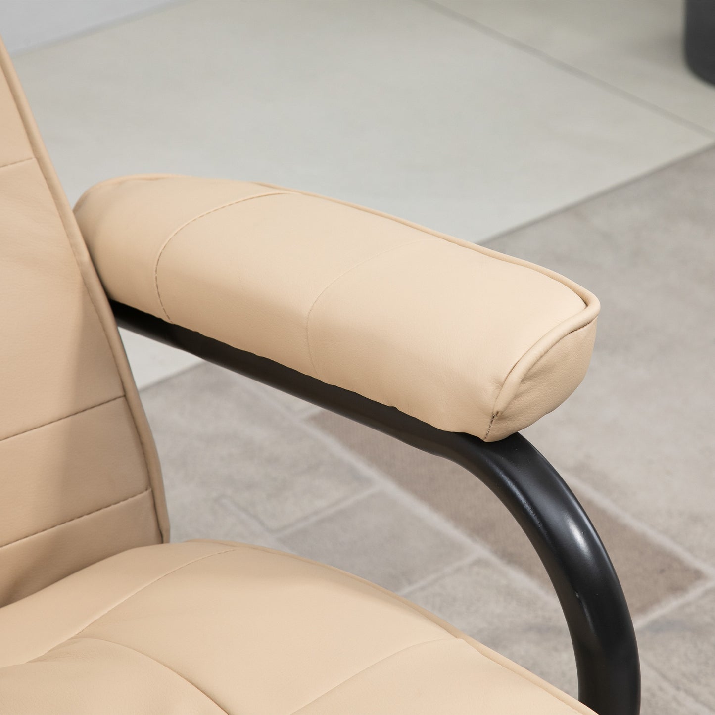 Swivel Recliner Chair and Footstool, Faux Leather Massage Recliner Armchair with Remote Control and Round Wrapped Base, Beige