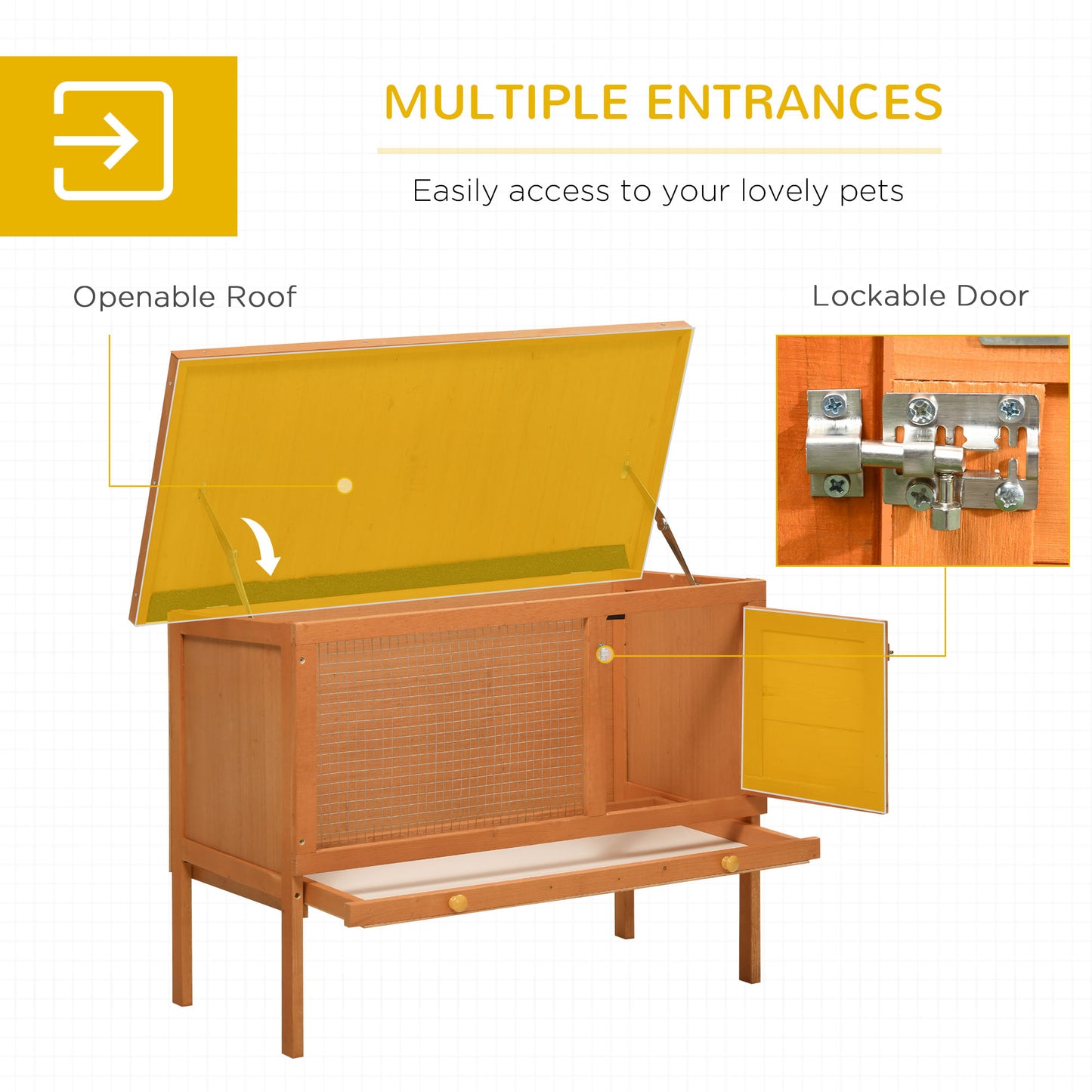 Rabbit Hutch Outdoor Guinea Pig Hutch Bunny Cage Shelter Outdoor, 90 x 45 x 65cm