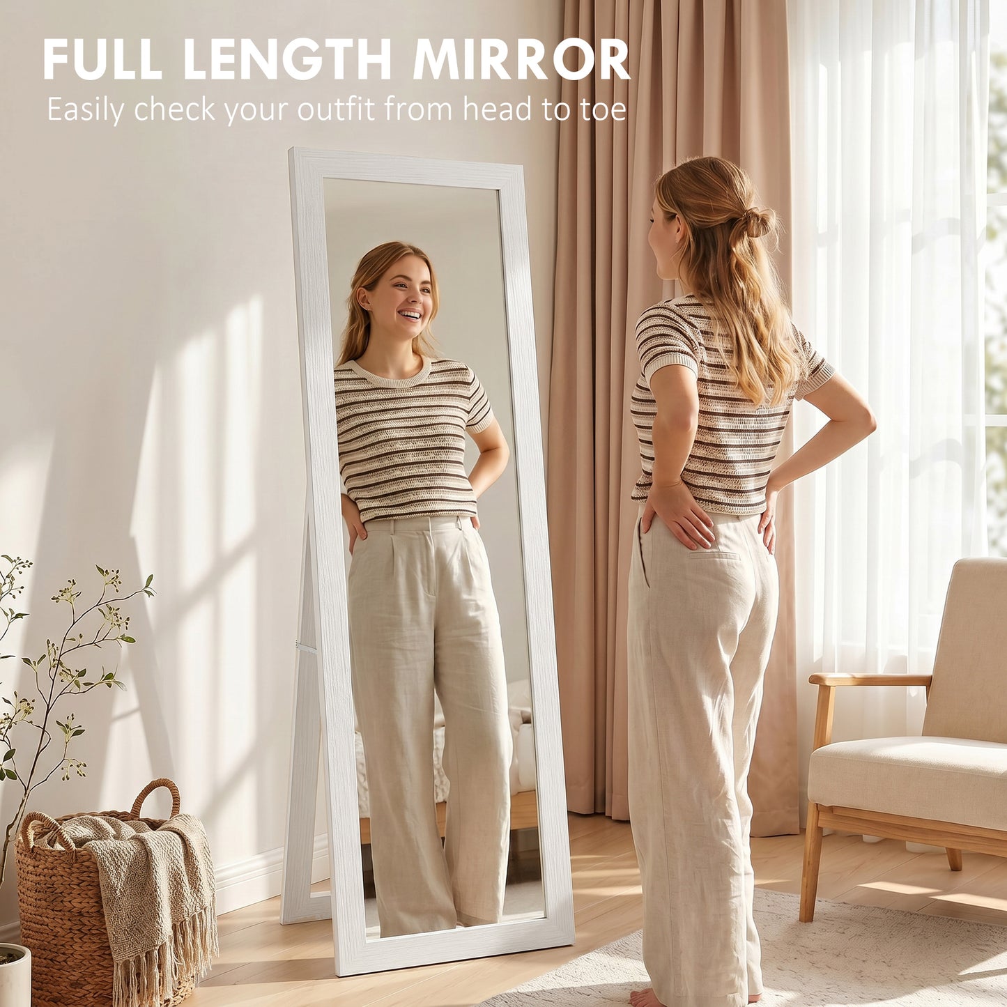 37 x 157 cm Full Length Mirror - White