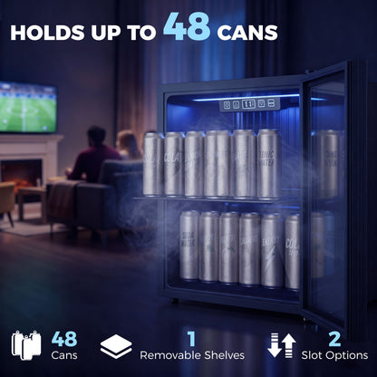 50L Drinks Fridge, 48 Can Under Counter Freestanding Beer Fridge with LED Light