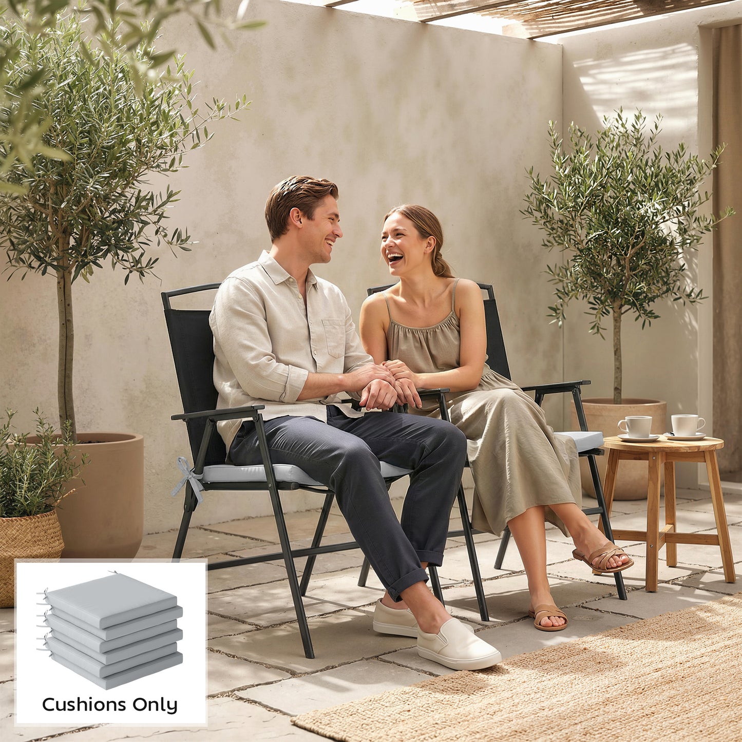 Set of 6 Outdoor Seat Cushions with Machine Washable Cover, Water Repellent Seat Cushions Light Grey