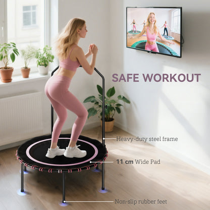 40" Foldable Fitness Trampoline Rebounder with Handle, Pink