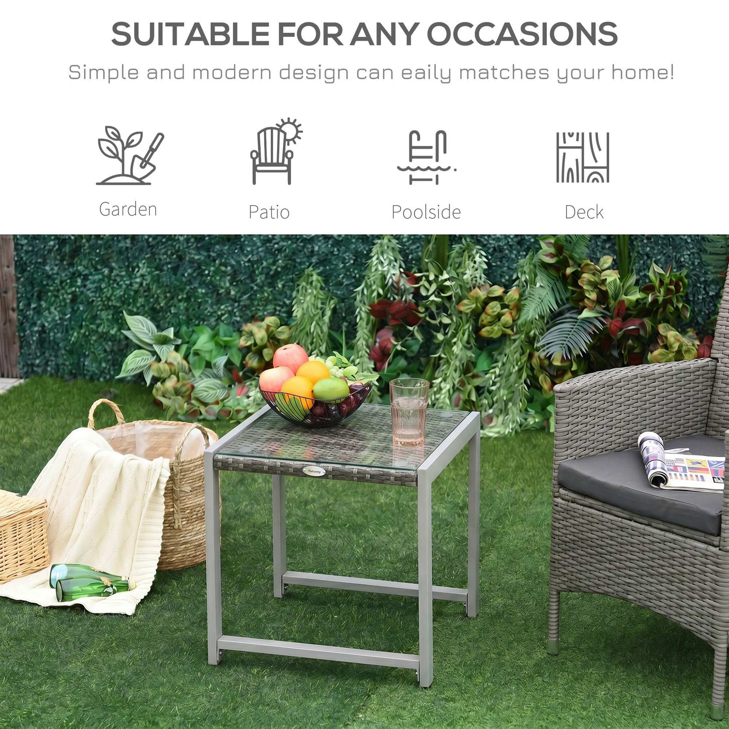 Rattan End Table Side Coffee Desk Outdoor Patio Wicker Sofa Chat Garden Furniture