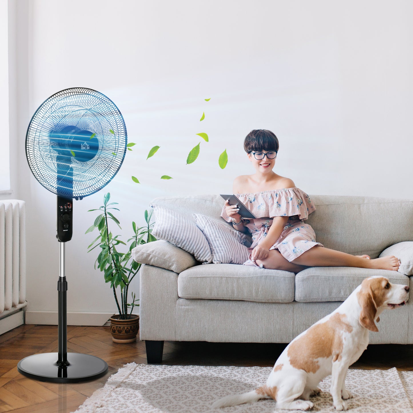 18" Pedestal Fan, Oscillating Standing Fan with Remote Control, Floor Fan with Adjustable Height, 3 Speed, 7.5-Hour Timer