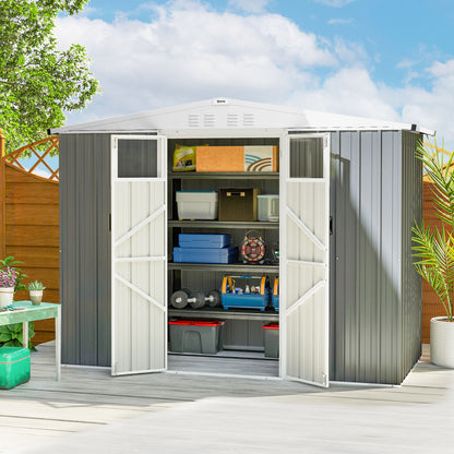 8 x 4 ft Metal Garden Shed, Garden Storage Shed with Window, 4 Vents and Lockable Door
