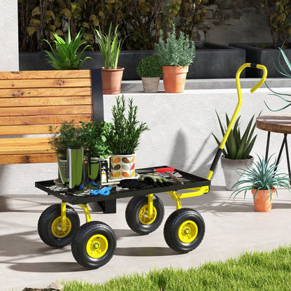 Garden Trolley Cart, Heavy Duty Garden Cart with Metal Frame, 10" Pneumatic Wheels, Rotating Handle, 150kg Capacity
