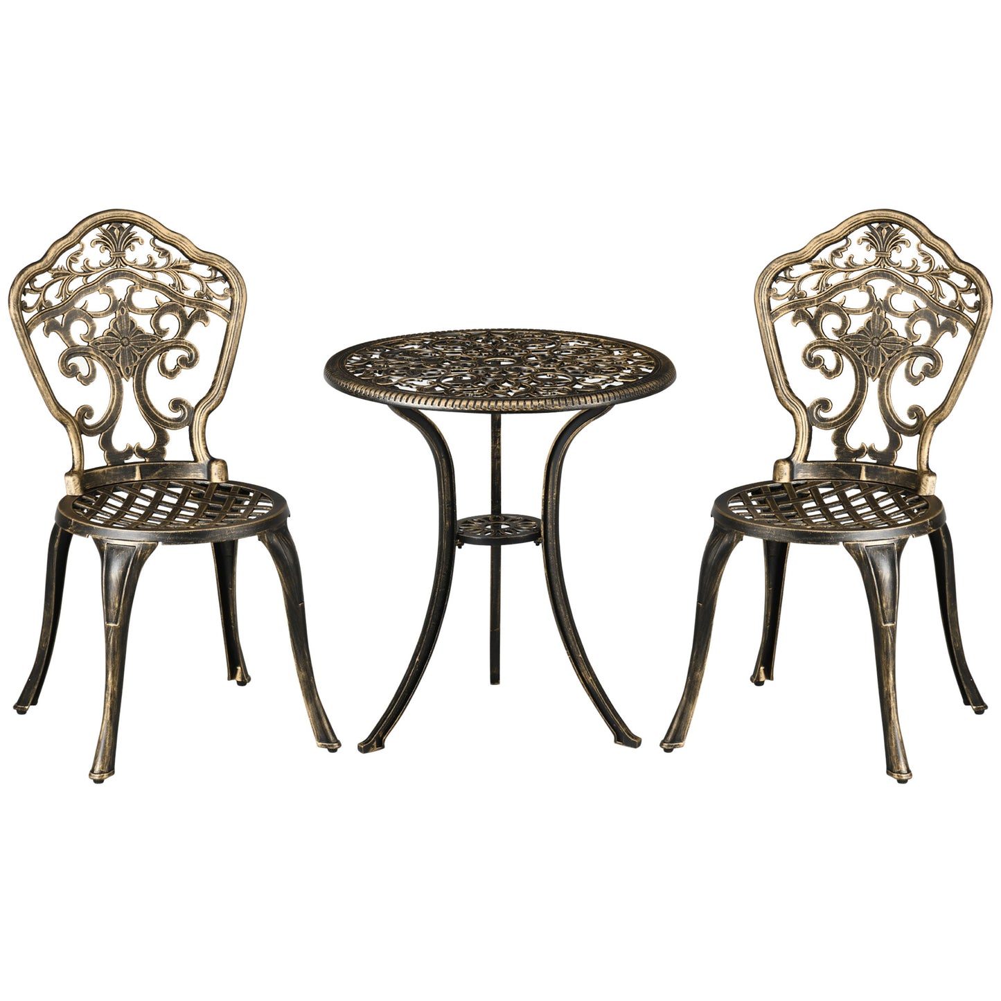 3 Piece Cast Aluminium Garden Bistro Set for 2 with Parasol Hole, Outdoor Coffee Table Set