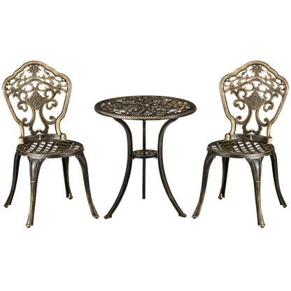 3 Piece Cast Aluminium Garden Bistro Set for 2 with Parasol Hole, Outdoor Coffee Table Set