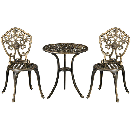 3 Piece Cast Aluminium Garden Bistro Set for 2 with Parasol Hole, Outdoor Coffee Table Set