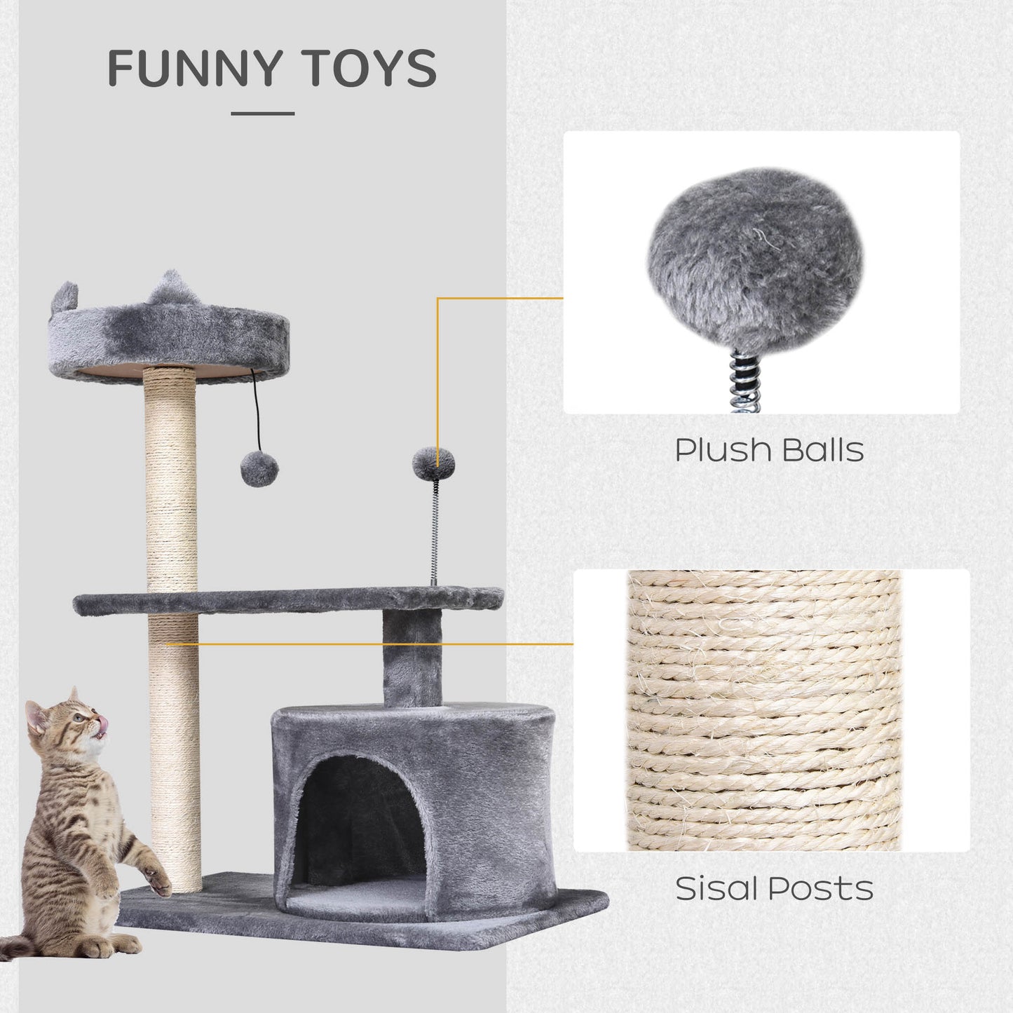Cat Tree for Indoor Cats with Scratching Post Climbing Tower Kitty Activity Centre Condo Perch Jumping Platforms Grey 60L x 4