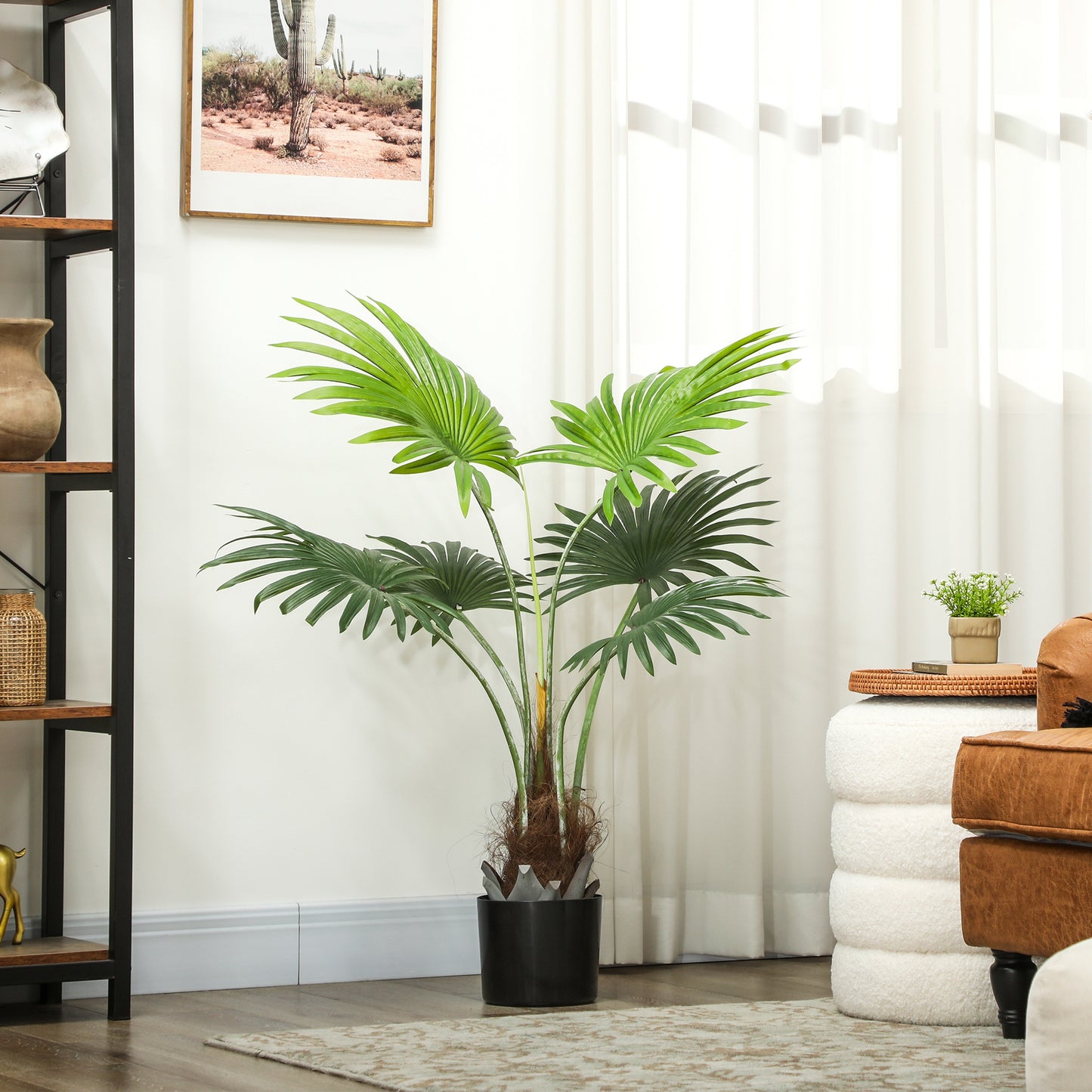94cm Artificial Palm Tree, Decorative Artificial Plant with Lifelike PEVA Leaves and Coconut Coir, Fake Tree