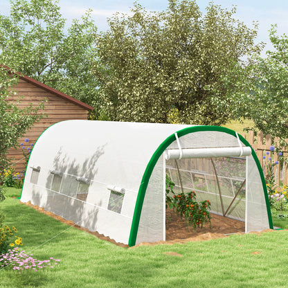 Walk-in Polytunnel Greenhouse Tunnel Warm House Tent with Zipped Doors, 8 Mesh Windows, PE Cover, 6 x 3 m, White
