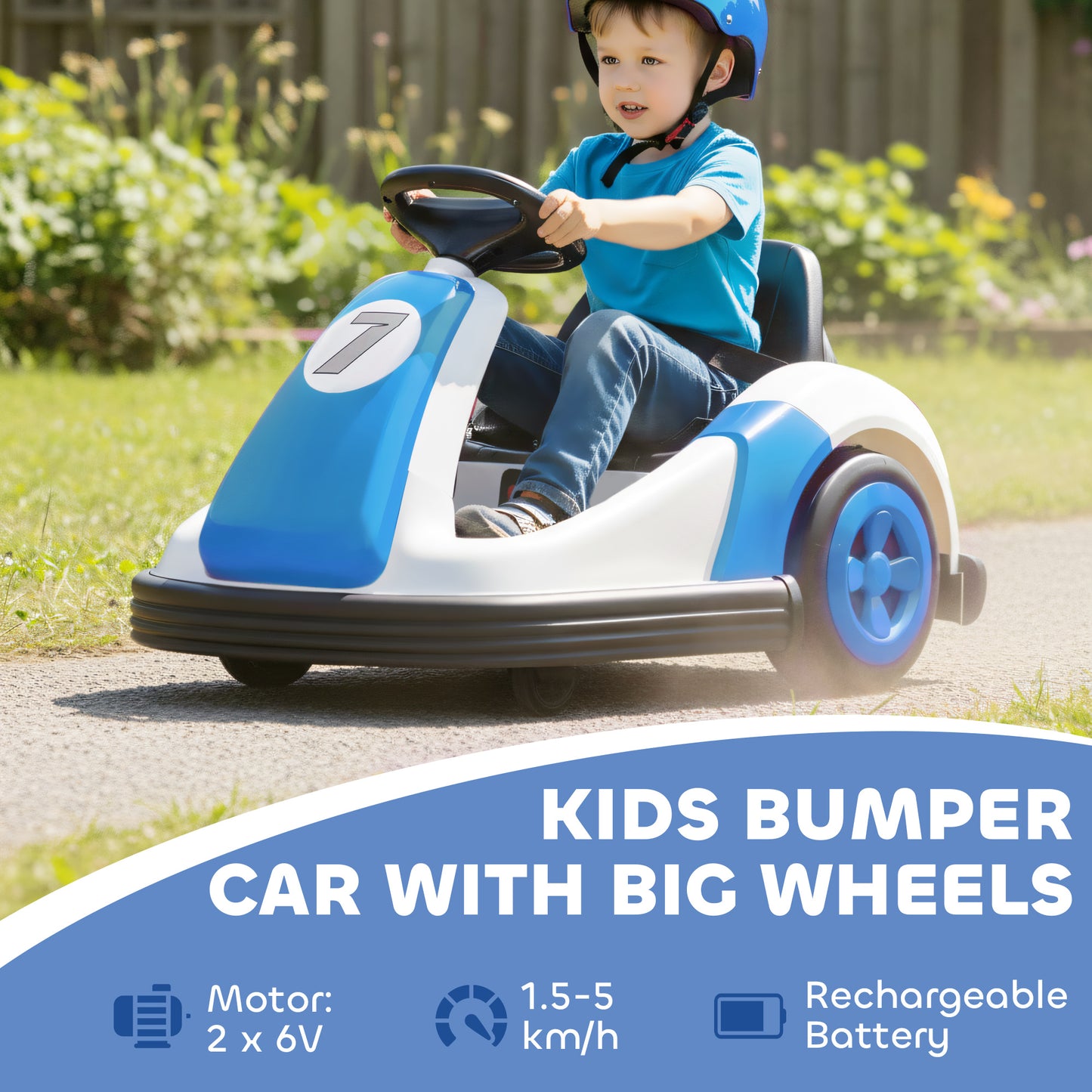 Kids Bumper Car with 360-Degree Rotation, 6V Electric Ride On Car with Music and Horn for 3-8 Years Old, Blue