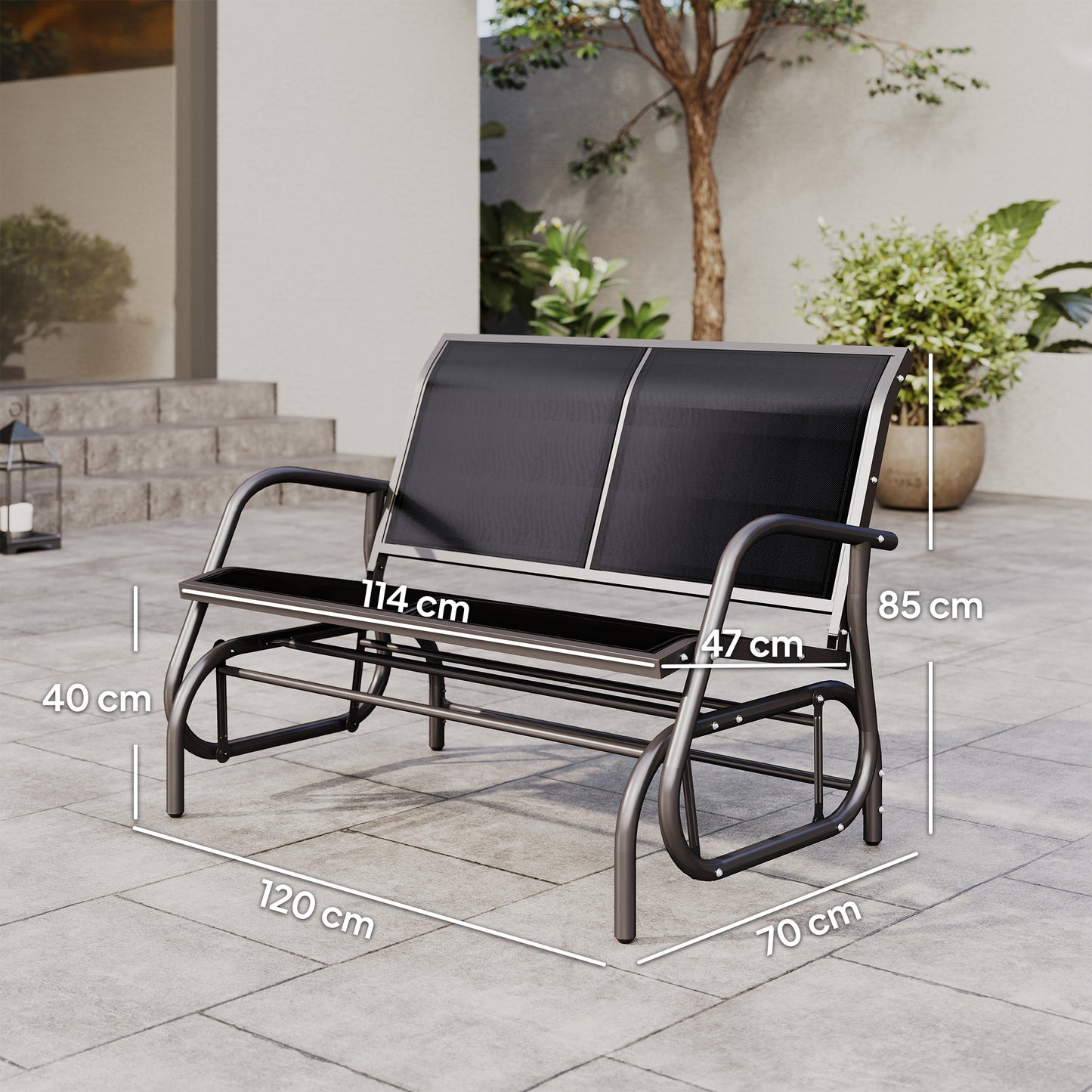 2-Person Outdoor Glider Bench Patio Double Swing Gliding Chair Loveseat w/Power Coated Steel Frame for Garden Patio Porch