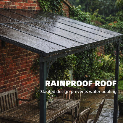 3.4 x 3 m Metal Lean-to Pergola, Wall-Mounted Garden Pergola with Polycarbonate Roof and Metal-Aluminium Frame