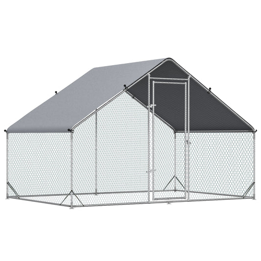 Chicken Run Galvanised 3 x 2 x 2m Walk-in Chicken Coop Hen Poultry House Cage with Water-Resist Cover, Silver
